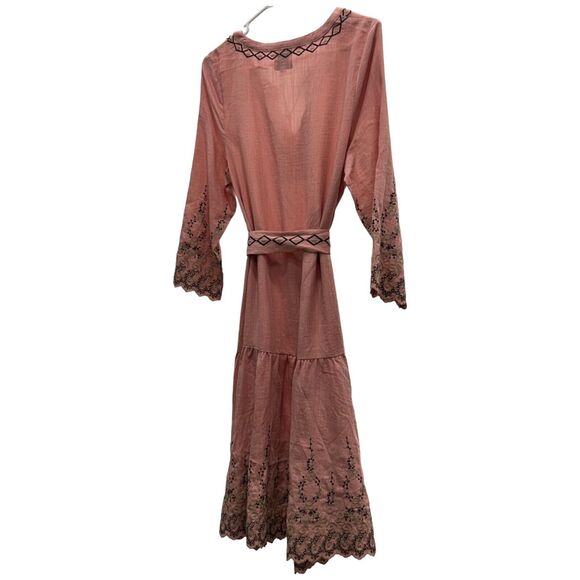 Misa Boho Dress Womens XS Pink Viscose Embroidered Tie Waist V Neck Drawstring - Picture 2 of 16